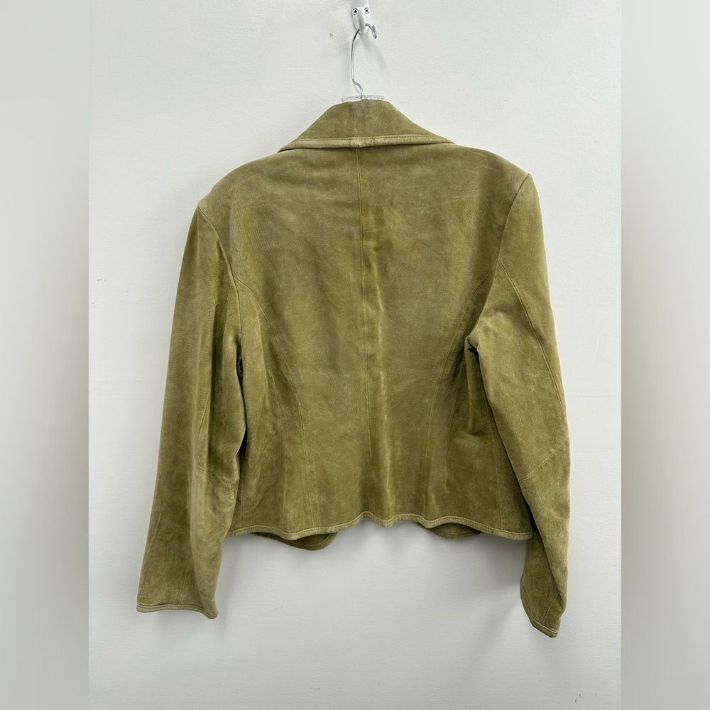 Vintage Live A Little Y2K Chartreuse Green Suede Leather Blazer Jacket Size M - Picture 9 of 9